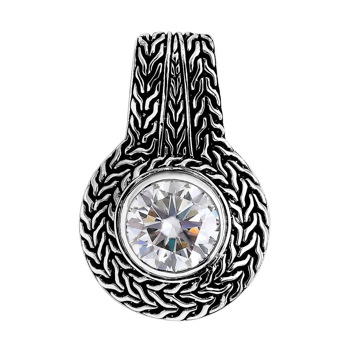 Doorbuster Bali Legacy Moissanite (Rnd 10mm) Borobudur Texture Pendant in Sterling Silver 3.50 ctw