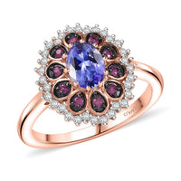 D’Joy Tanzanite and Multi Sapphire 1.35 ctw Lily Flower Ring in 18K Vermeil Rose Gold Over Sterling Silver (Size 10.0)