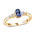 D'Joy Peacock Tanzanite and Diamond 0.85 ctw Ring in 18K Vermeil Yellow Gold Over Sterling Silver (Size 10.0) - Sticky add to cart bar