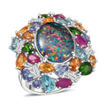 D'Joy Elysian Opal (Triplet), Multi Gemstone Ring in Rhodium Over Sterling Silver (Size 10.0) 13.40 ctw - Sticky add to cart bar