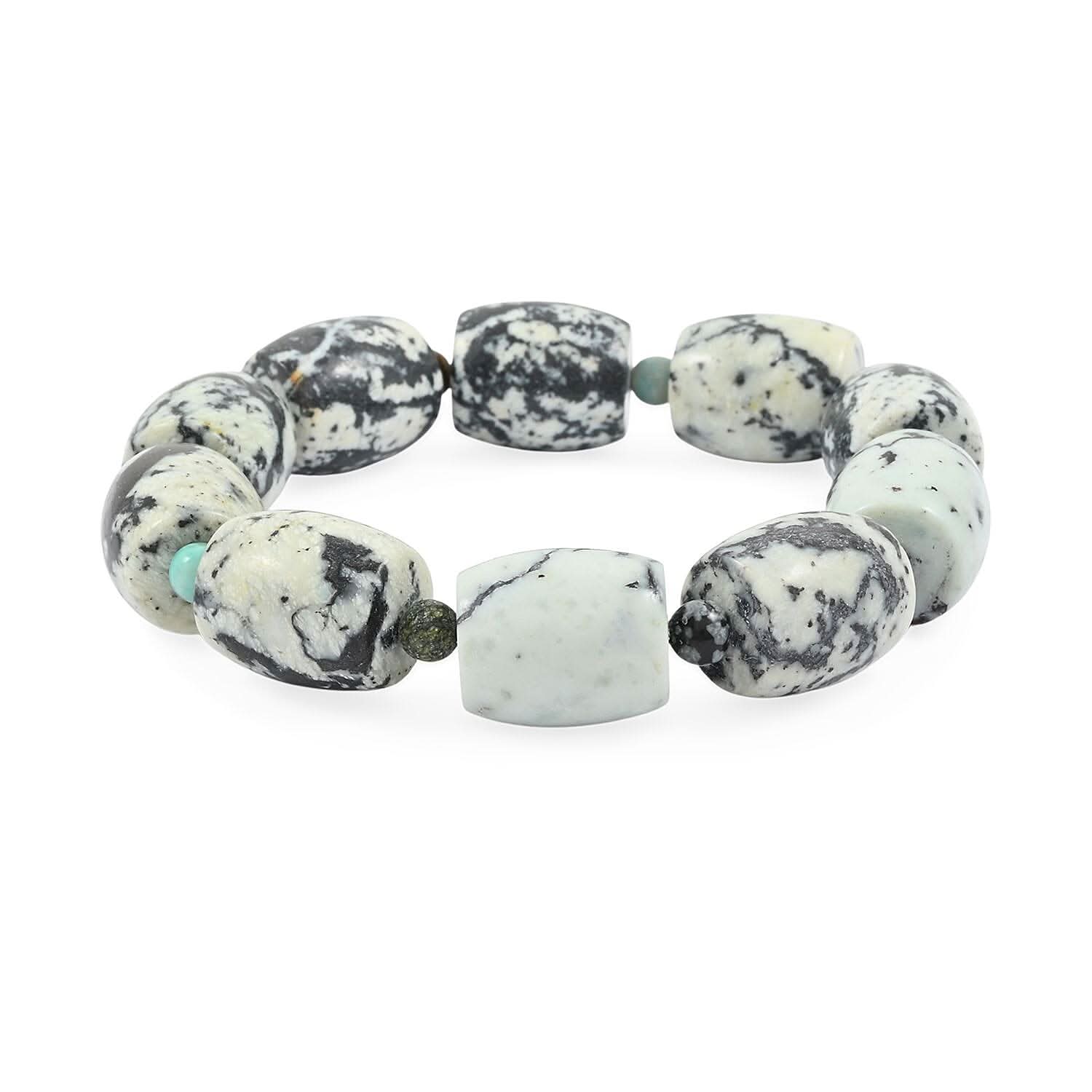 Constituted Howlite and Multi Gemstone 188.10 ctw Barrel Beaded Stretch Bracelet