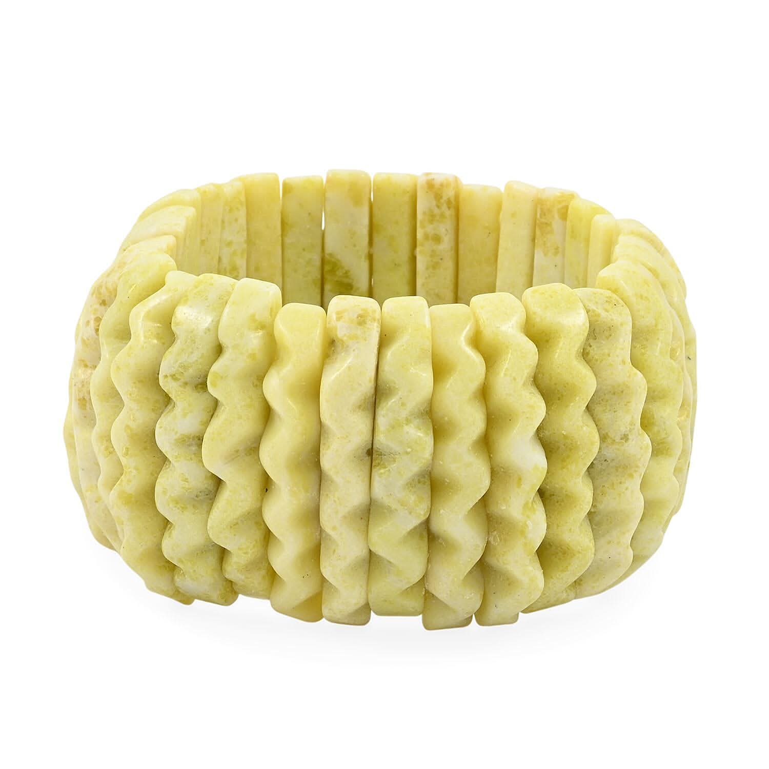Carved Pineapple Jasper 569.30 ctw Wavy Stretch Bracelet