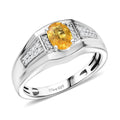 D'Joy Madagascar Yellow Sapphire and Moissanite 1.25 ctw Men's Ring in Rhodium Over Sterling Silver (Size 10.0) - Sticky add to cart bar