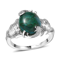 D'Joy Chrysocolla 6.15 ctw Dolphin Wave Ring in Platinum Over Sterling Silver (Size 10.0)
