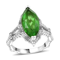 D'Joy Chartreuse Quartz (Triplet) 4.50 ctw Forest Fang Ring in Platinum Over Sterling Silver