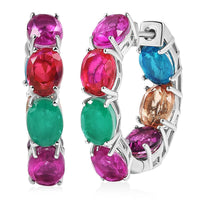 EverTrue Multi Quartz (Triplet) 19.75 ctw Rainbow Radiance Hoop Earrings in Platinum Bond