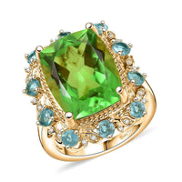Ever True Chartreuse Quartz, Multi Gemstone Rainforest Radiance Ring in 18K YG Plated (Size 7.0) 12.60 ctw