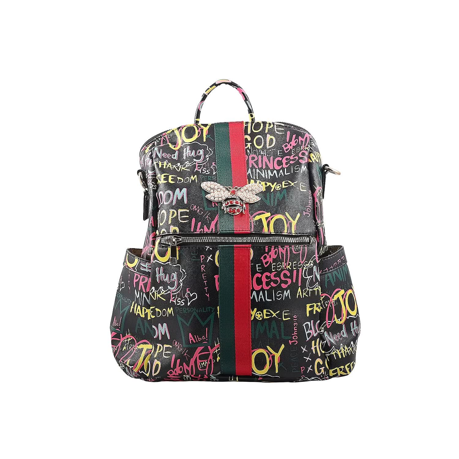 Chunma Black Graffiti Art Vegan Leather Backpack