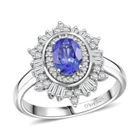D’Joy Tanzanite, Moissanite Ring in Rhodium Over Sterling Silver (Size 10.0) 1.40 ctw