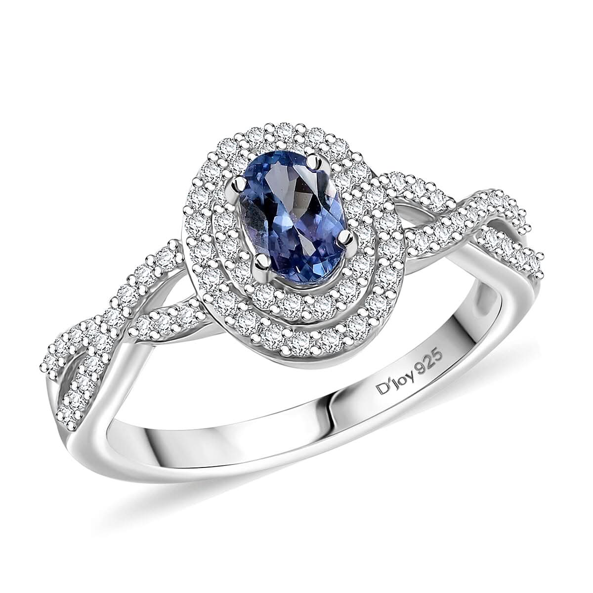 D’Joy Peacock Tanzanite and White Zircon 1.10 ctw Ring in Rhodium Over Sterling Silver (Size 10.0)