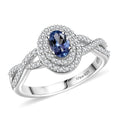 D’Joy Peacock Tanzanite and White Zircon 1.10 ctw Ring in Rhodium Over Sterling Silver (Size 10.0) - Sticky add to cart bar