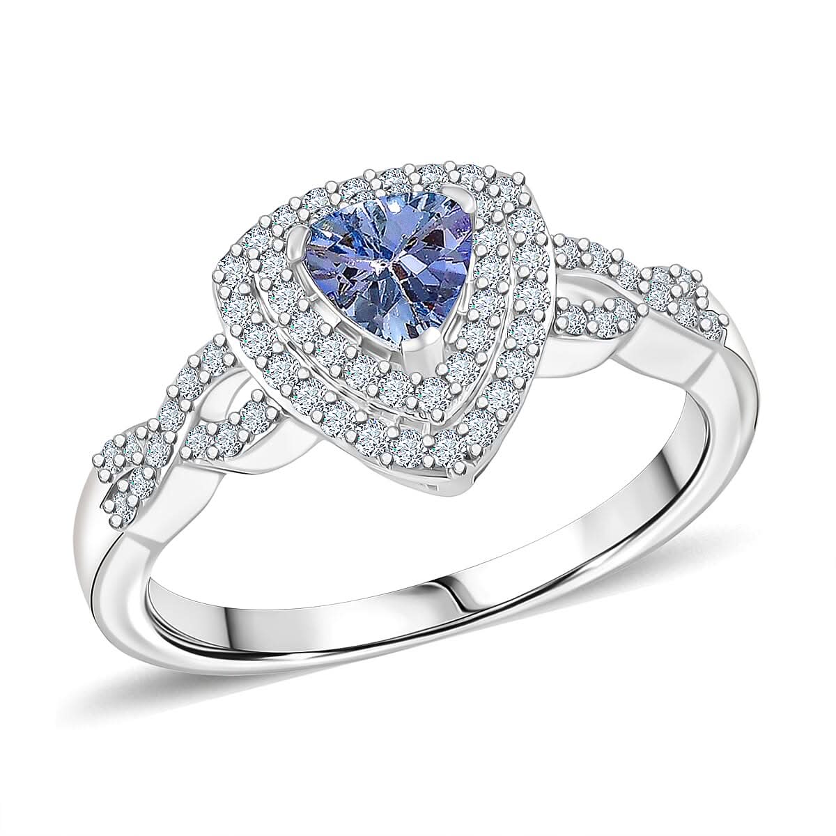 D'Joy Peacock Tanzanite and White Zircon 1.00 ctw Infinity Ring in Rhodium Over Sterling Silver (Size 10.0)