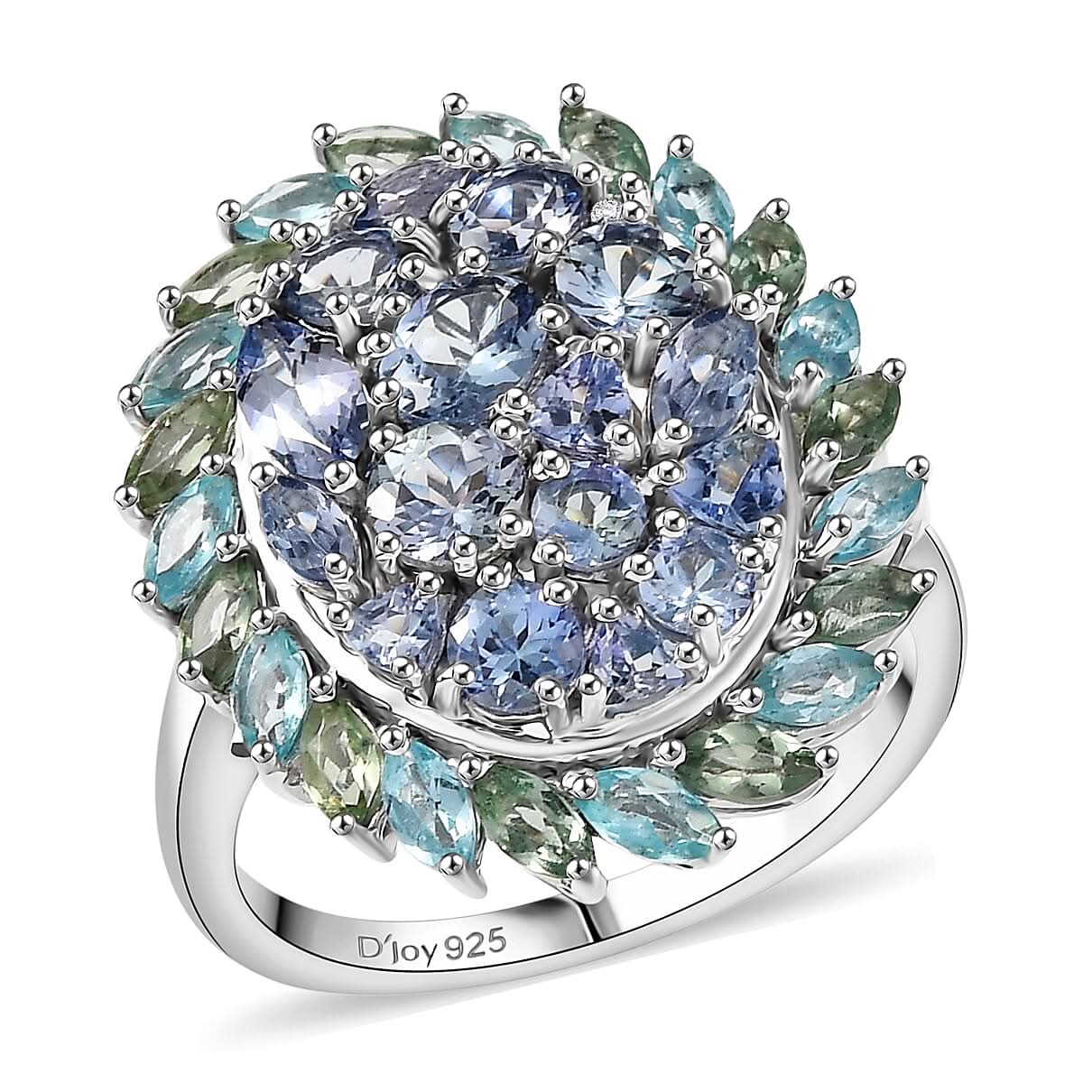 D’Joy Peacock Tanzanite, Multi Gemstone Ring in Rhodium Over Sterling Silver (Size 10.0) 4.80 ctw