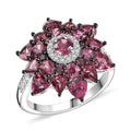 D'Joy Premium Tanzanian Wine Garnet and White Zircon 4.90 ctw Dahlia Flower Ring in Rhodium Over Sterling Silver - Sticky add to cart bar