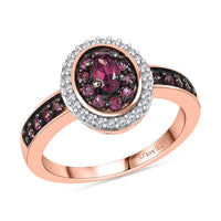 D'Joy Premium Tanzanian Wine Garnet, White Zircon Rose Eclipse Ring in 18K Vermeil RG Over Sterling Silver (Size 10.0) 1.00 ctw