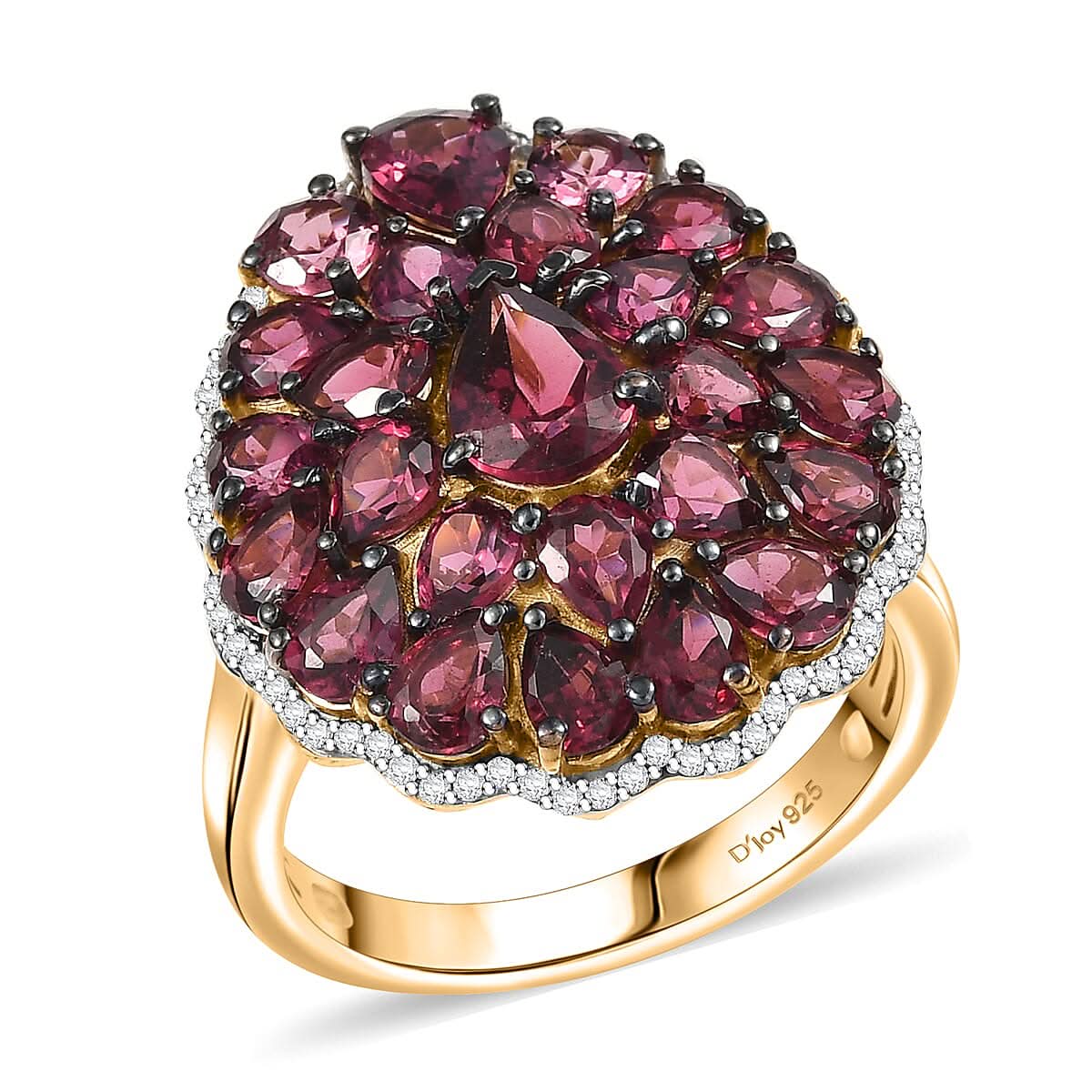 D'Joy Tanzanian Wine Garnet, White Zircon Blooming Flower Ring in 18K Vermeil YG Over Sterling Silver (Size 10.0) 6.00 ctw