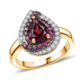 D'Joy Tanzanian Wine Garnet and White Zircon 2.00 ctw Blushing Teardrop Ring in 18K Vermeil Yellow Gold Over Sterling Silver - Sticky add to cart bar