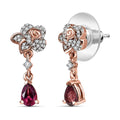 D'Joy Premium Tanzanian Wine Garnet and White Zircon 1.40 ctw Floral Drop Earrings in 18K Vermeil Rose Gold Over Sterling Silver - Sticky add to cart bar