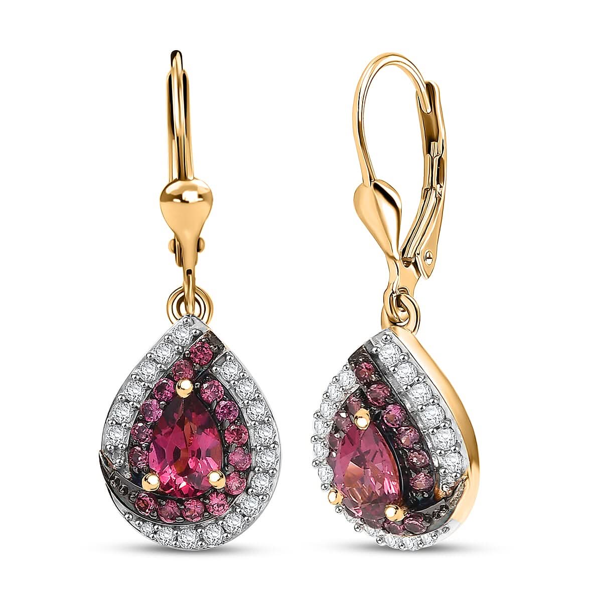 D'Joy Tanzanian Wine Garnet and White Zircon 1.90 ctw Blushing Teardrop Earrings in 18K Vermeil YG Over Sterling Silver