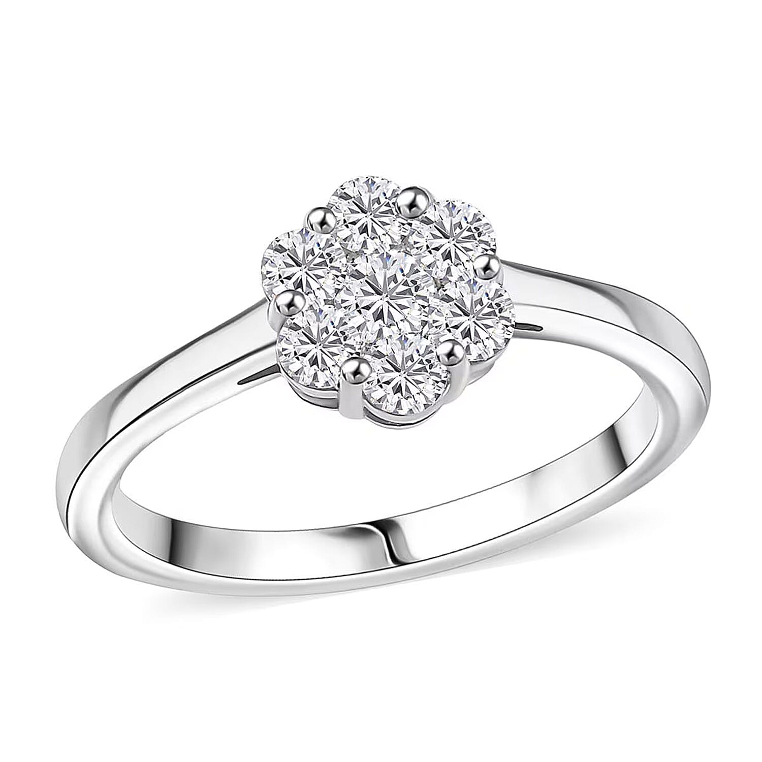 Luxuriant Lab Grown Diamond Floral Cluster Ring in Sterling Silver