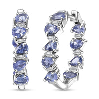 D’Joy Tanzanite and Moissanite 3.20 ctw Floral Vines Hoop Earrings in Rhodium Over Sterling Silver