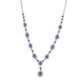 D'Joy Tanzanite and Multi Gemstone 5.25 ctw Starburst Halo Necklace 18 Inches in Rhodium Over Sterling Silver - Sticky add to cart bar