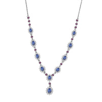 D'Joy Tanzanite and Multi Gemstone 5.25 ctw Starburst Halo Necklace 18 Inches in Rhodium Over Sterling Silver