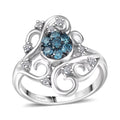 Luxuriant Lab Grown Blue Diamond (IR) (SI) and Lab Grown Diamond 0.50 ctw Frosted Bloom Ring in Rhodium Over Sterling Silver - Sticky add to cart bar
