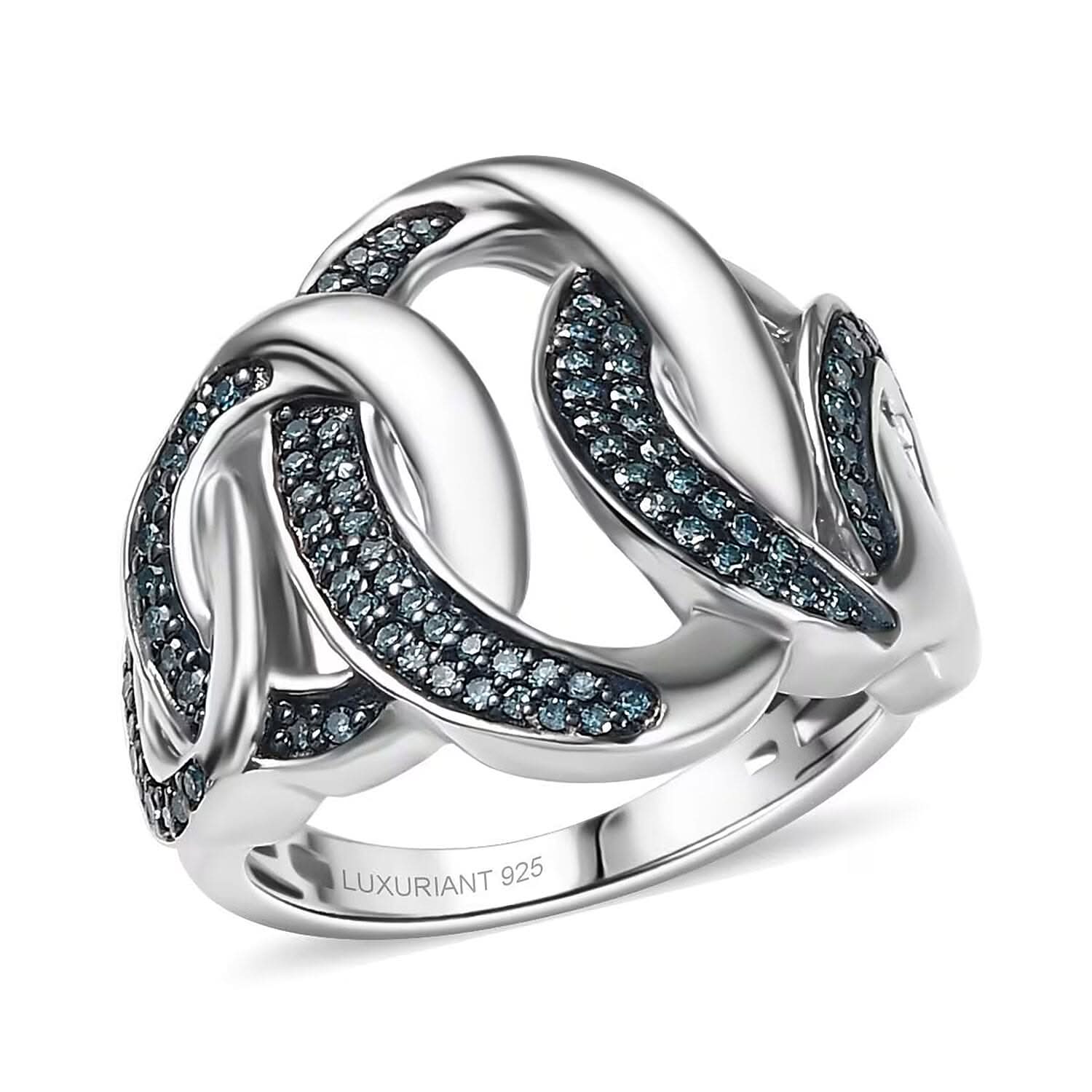 Luxuriant Lab Grown Blue Diamond (SI) Ring in Rhodium Over Sterling Silver (Size 10.0) 0.50 ctw