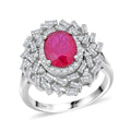 Niassa Ruby (FF), Moissanite Ring in Rhodium Over Sterling Silver (Size 10.0) 3.65 ctw - Sticky add to cart bar