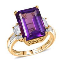 D'Joy AAA Lusaka Amethyst and Moissanite 7.80 ctw Ring in 18K Vermeil Yellow Gold Over Sterling Silver (Size 10.0)