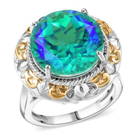 Ever True Peacock Quartz (Triplet) 11.65 ctw Peacock Ring in 18K YG Plated and Platinum Bond (Size 10.0)