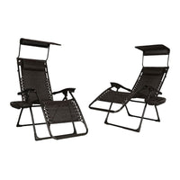 Bliss Set of 2 Gravity Free Reclinable Chairs with Pillow, Canopy & Tray - Brown Leaves