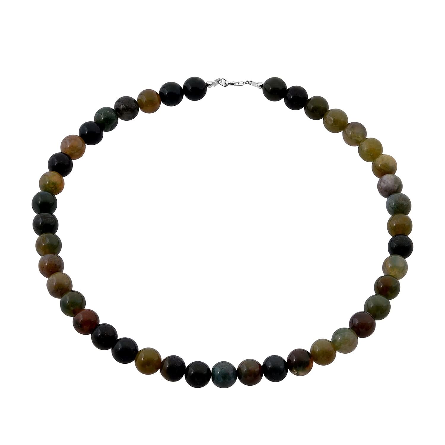 Indian Agate Beaded 351.45 ctw Necklace 18 Inches in Sterling Silver