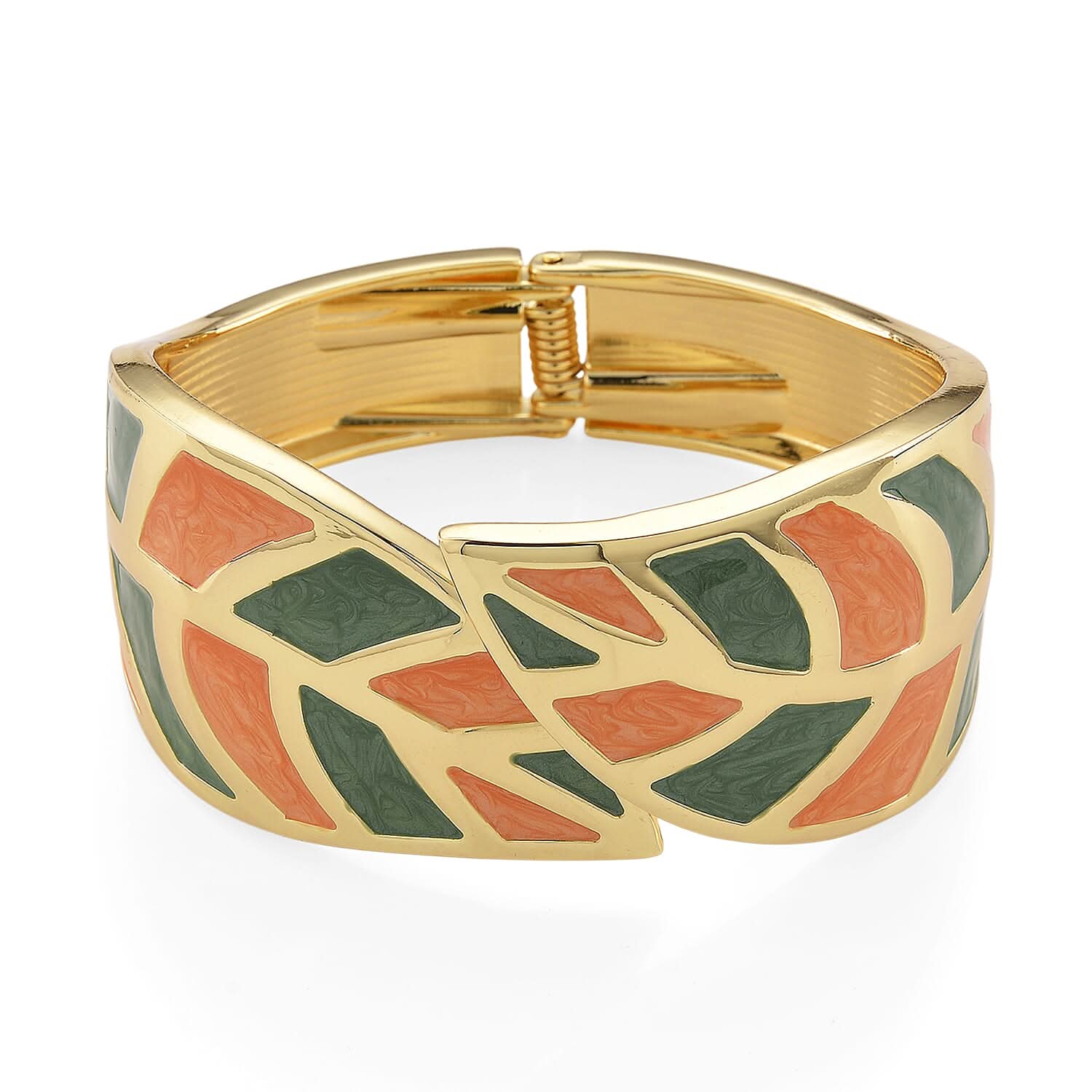 Multi Color Enameled Leaf Bangle Bracelet in Goldtone (7.25 In)