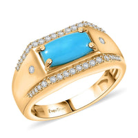 EverTrue Sleeping Beauty Turquoise, White Zircon Men's Ring in 18K YG Plated (Size 10.0) 1.90 ctw