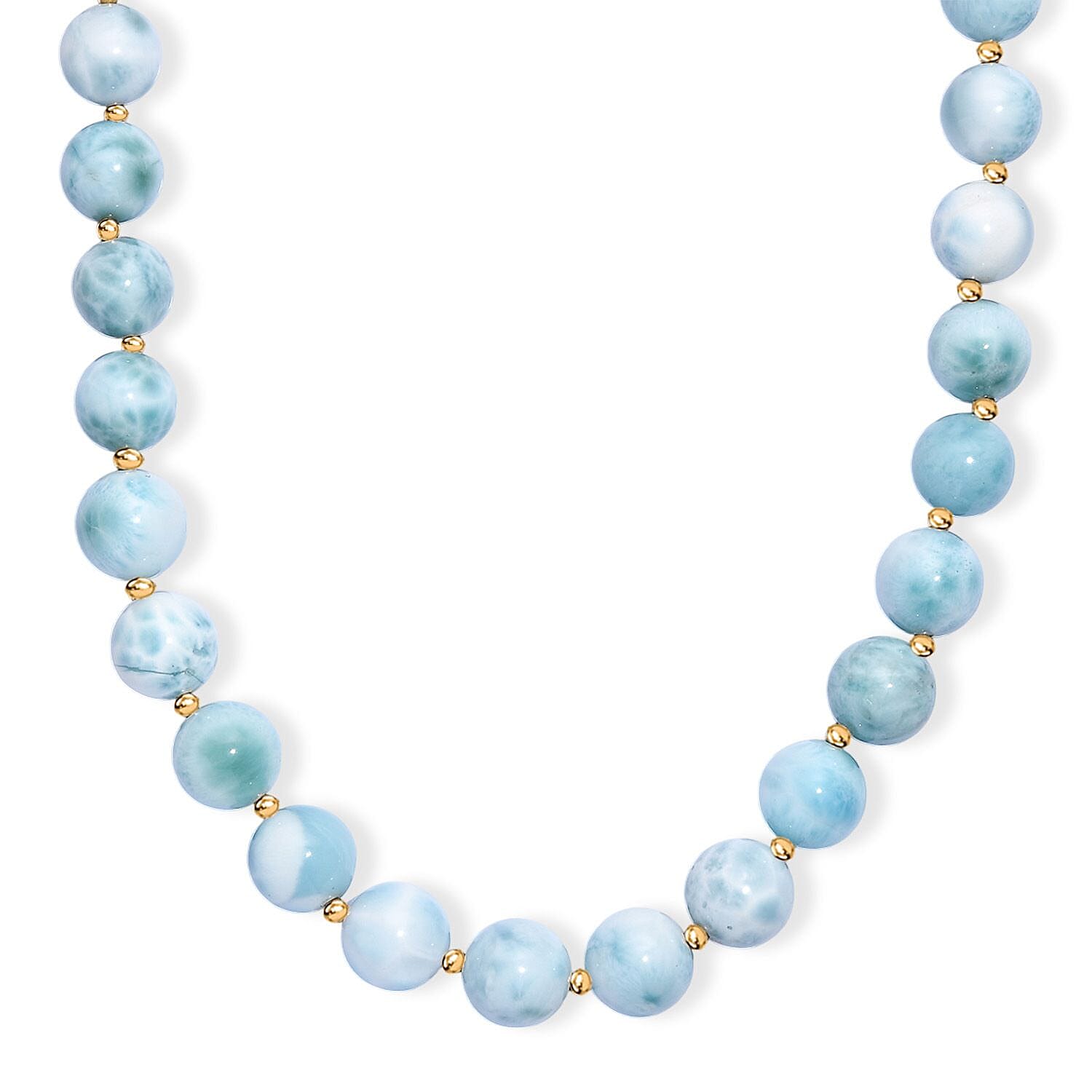 AAA Larimar 180.00 ctw Beaded Necklace in 18K Vermeil Yellow Gold Over Sterling Silver 18-20 Inches