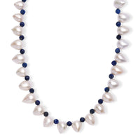Freshwater Pearl and Lapis Lazuli 13.00 ctw Necklace in Rhodium Over Sterling Silver 18 Inches