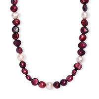 Burgundy and White Freshwater Pearl (D) Necklace in Platinum Bond 18 Inches