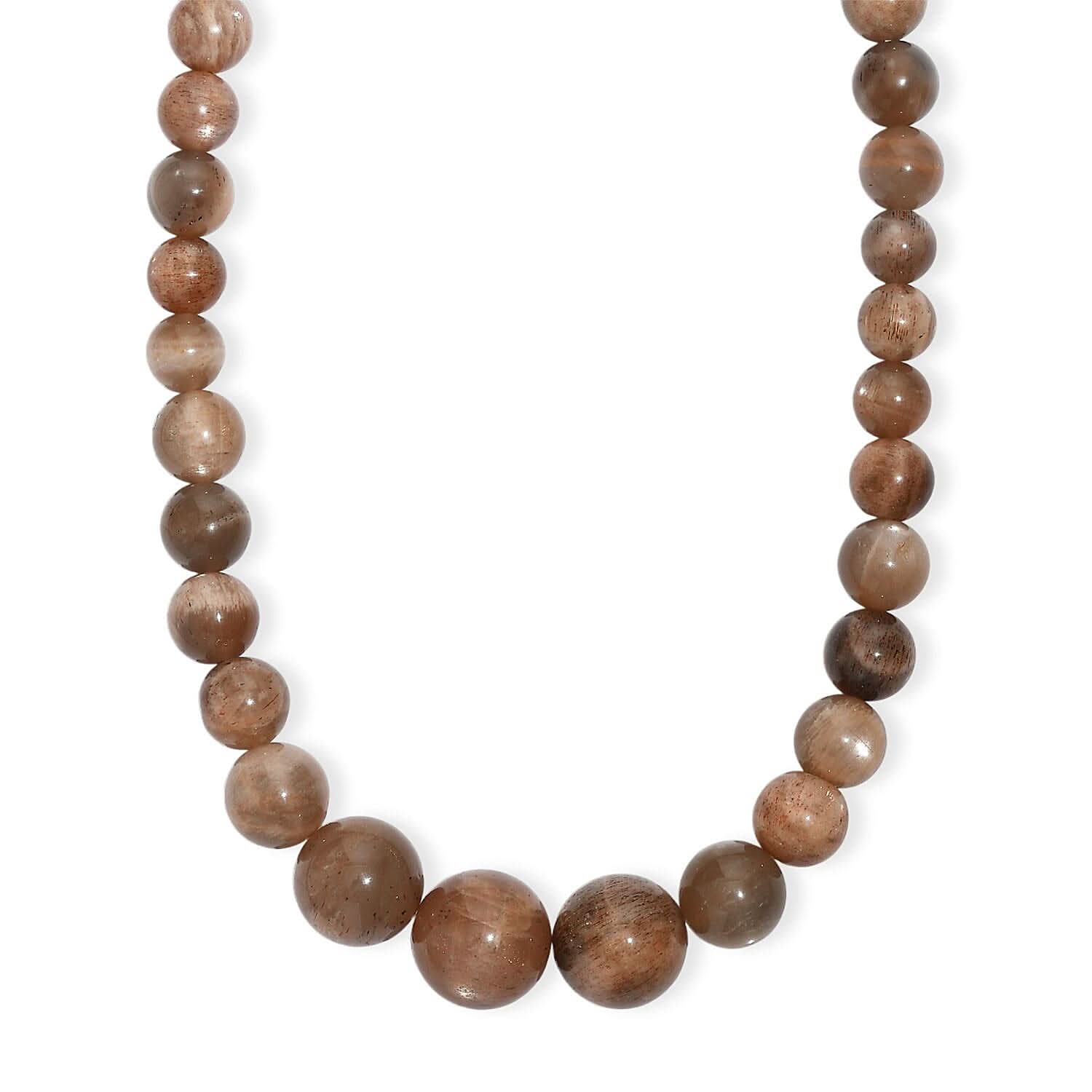 Sunstone 270.00 ctw Beaded Necklace in Rhodium Over Sterling Silver 18 Inches
