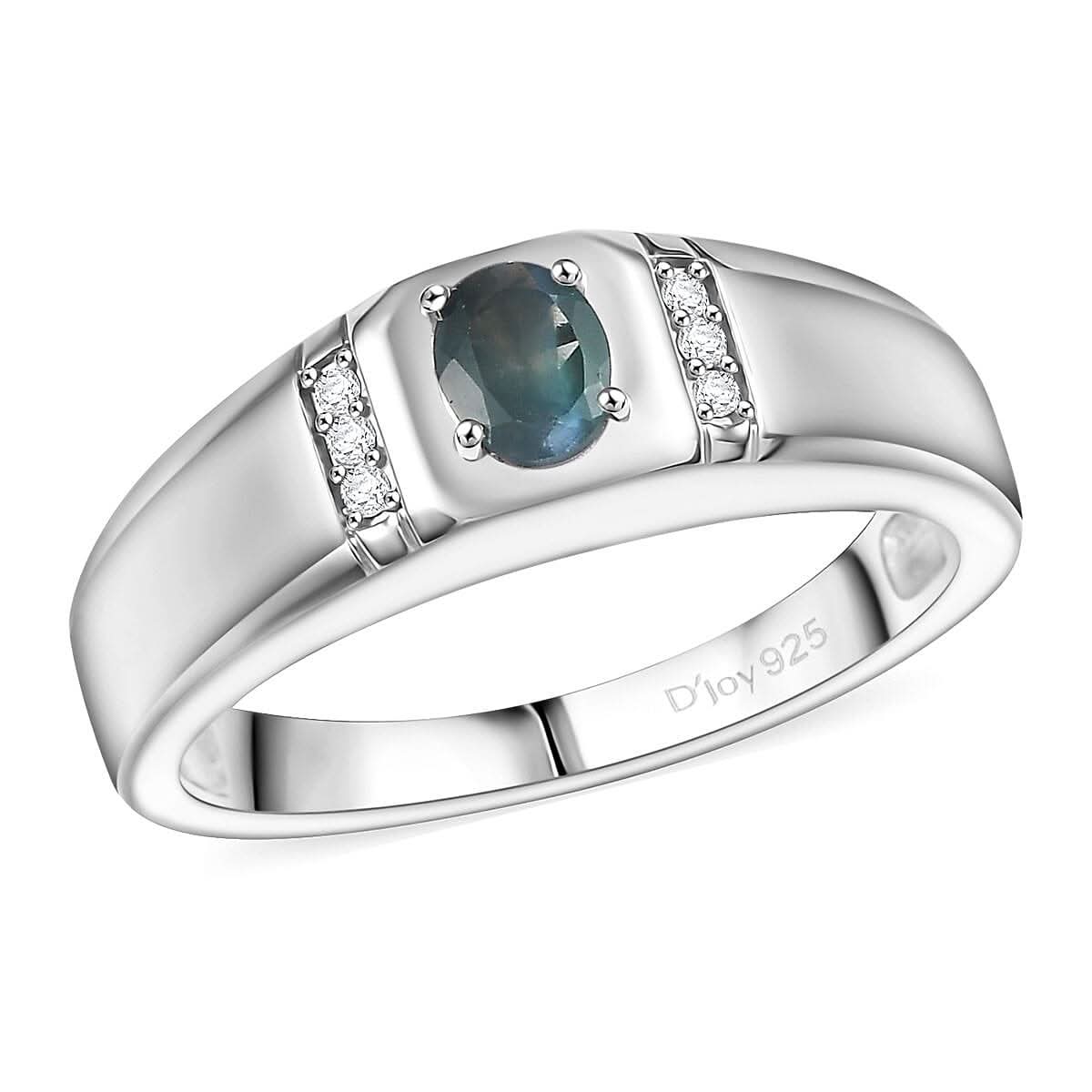D’Joy Narsipatnam Alexandrite, Moissanite Men's Ring in Rhodium Over Sterling Silver (Size 10.0) 0.40 ctw