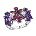 GP Multi Gemstone Floral Ring in Rhodium Over Sterling Silver (Size 10.0) 4.00 ctw - Sticky add to cart bar
