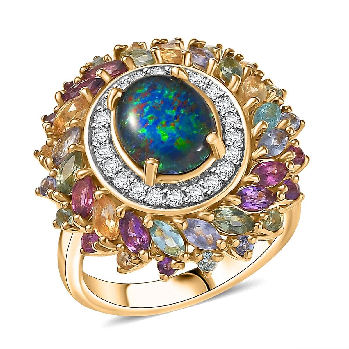 D'Joy Elysian Opal (Triplet), Multi Gemstone Ring in 18K Vermeil YG Over Sterling Silver (Size 10.0) 4.65 ctw