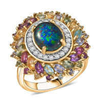 D'Joy Elysian Opal (Triplet), Multi Gemstone Ring in 18K Vermeil YG Over Sterling Silver (Size 10.0) 4.65 ctw