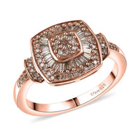 D’Joy Natural Champagne Diamond Ring in 18K Vermeil RG Over Sterling Silver (Size 10.0) 0.50 ctw