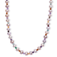 Multi Color Freshwater Pearl and Multi Gemstone 10.00 tw Necklace 18 Inches in Rhodium Over Sterling Silver