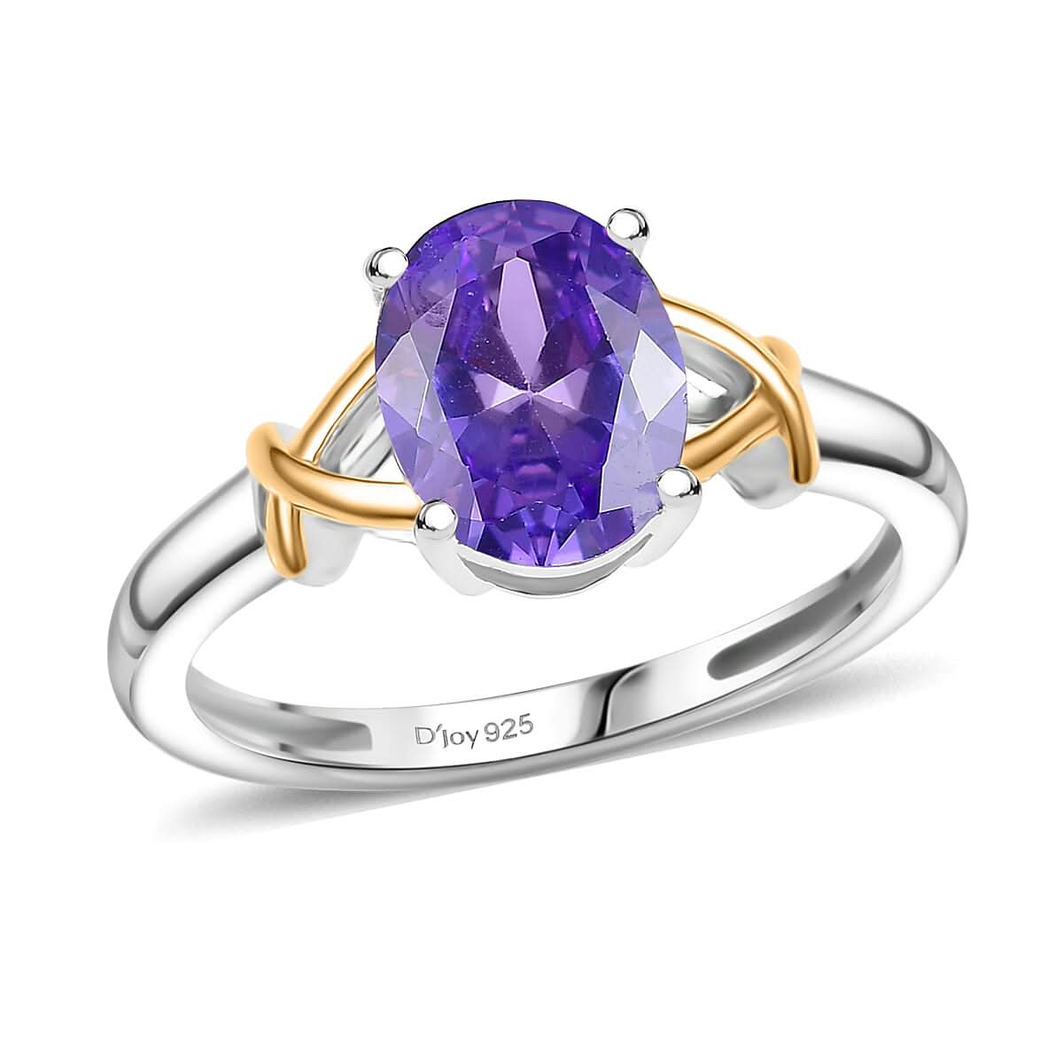 D’Joy Simulated Blue Diamond 2.90 ctw Solitaire Ring in 14K YG Over and Sterling Silver (Size 10.0)