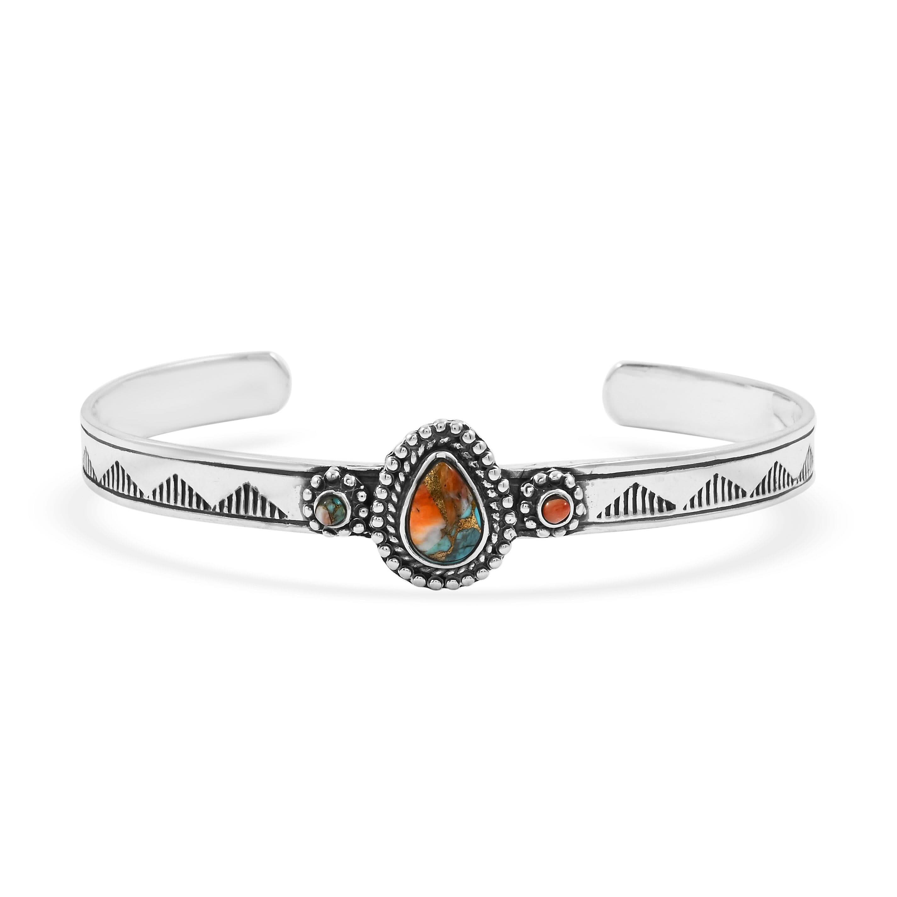 Santa Fe Style Spiny Turquoise 9.00 ctw Cuff Bracelet Sterling Silver (7.00 In)