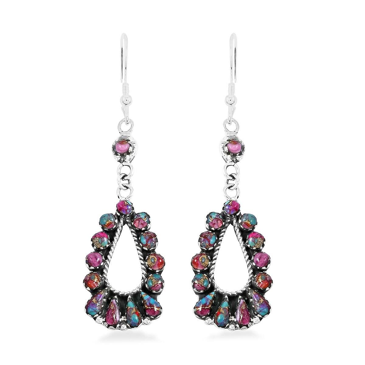Santa Fe Style Multi Gemstone 12.00 ctw Rainbow Earrings in Sterling Silver