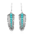 Santa Fe Style Kingman Turquoise Feather Earrings in Sterling Silver 2.50 ctw - Sticky add to cart bar